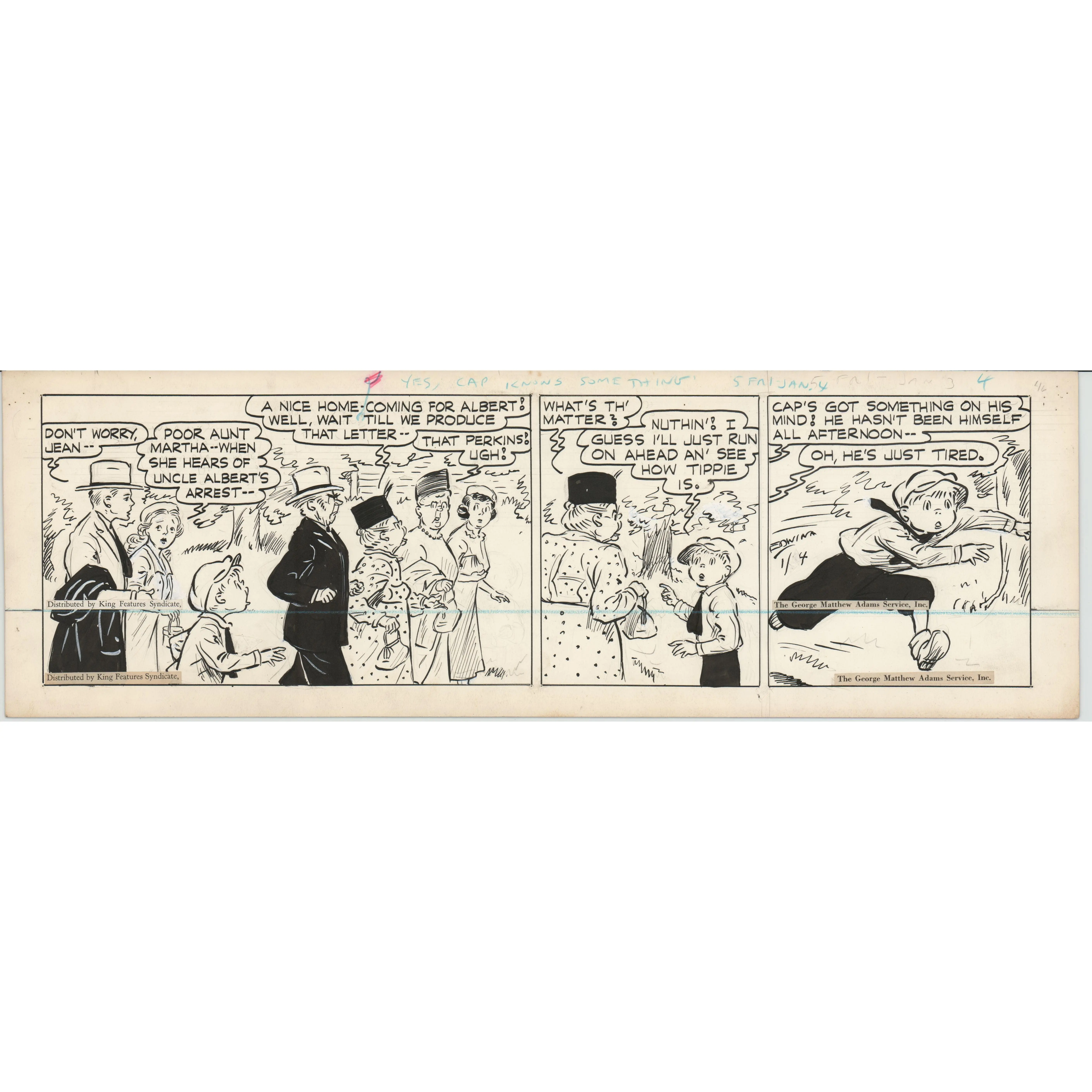 Cap Stubbs and Tippie Original Ink Daily Comic Strip Art Signed and Drawn by Edwina Dumm 1946 8-501