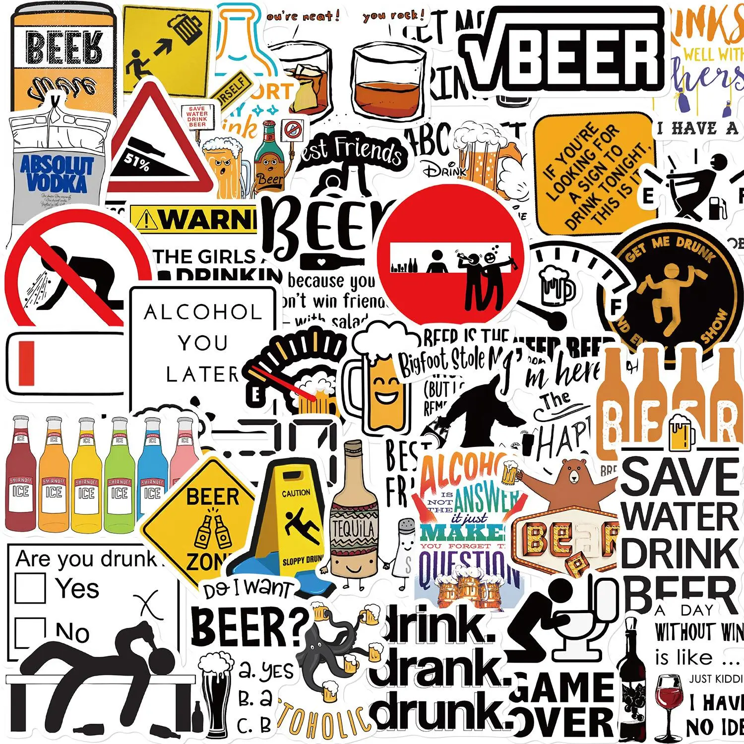 Beer Themed Sticker, 50/1000pcs Cartoon Alcohol Sticker, Funny Label Emotion Decorative Sticker, Diy Waterproof Decorative Cellphone Sticker for Phone Case & Water Bottle