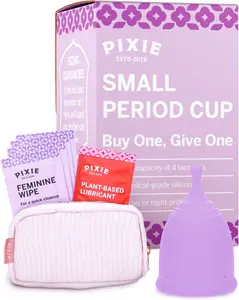 Pixie Cup - Soft, Safe, Reusable Menstrual Cup - Ranked 1 for The Best Tampon Alternative - 100% Medical-Grade Silicone Period Cup for Feminine Care - Buy One We Give One (Purple, Small)