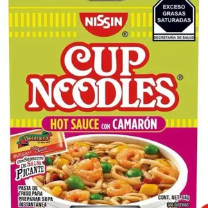 Nissin Cup Noodles 6 units of chapin camarón  with Vegetables, 64 gr. Each, Organic, No Trans Fat, Perfect for Sharing, from Guatemala Food Instant
