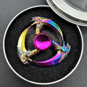 1pc Iridescent Alloy Fidget Spinner with Dragon Design - Durable EDC Relax Toy, Multicolor Metal Decompression Gadget, Ideal Gift for Focus & Calm, Fidget Toys