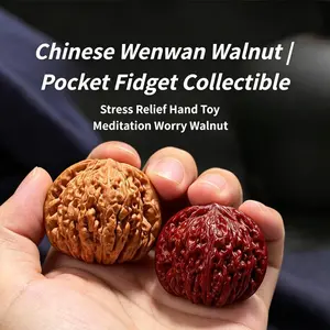 Chinese Wenwan Walnut Pair Fidgets, Natural Collectible Stress Relief Hand Fidget Toy for DIY Beading & Jewelry Making