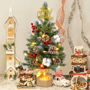 Scidweet 24" Artificial Mini Christmas Tree Decorations with LED Lights, Small Christmas Trees with Pine Cones for Tabletop Decor