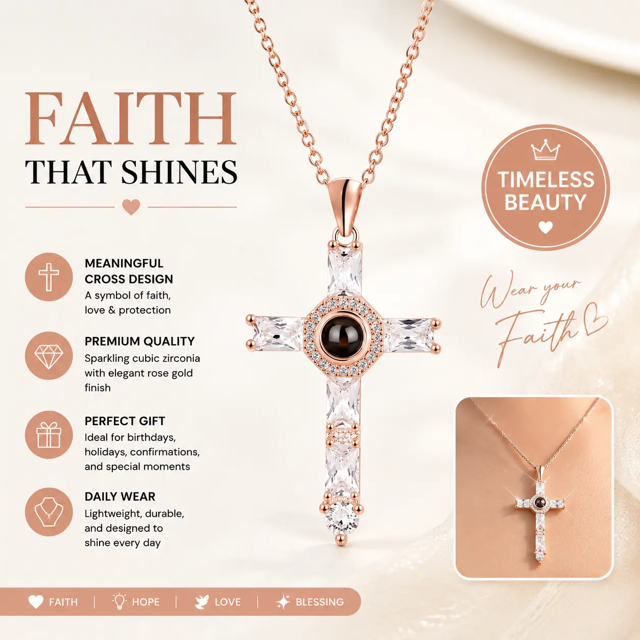 European American Hot Selling Creative Cross Projection Necklace New Rhinestone Pendant Miniature Projection Jewelry Gift For Women