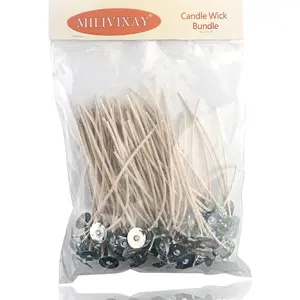 100pcs ECO 12 Wicks for Soy Candles, 6.0inch Cotton & Paper Wicks, Pre-Waxed and Tabbed, ECO Wick for Soy Candle Making