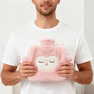 Rumilife Lamb Hot Water Bag Cute Pink Lamb Plush Hot Water Bottle - Soft Fleece Warm Water Bag for Winter Heating & Comfort