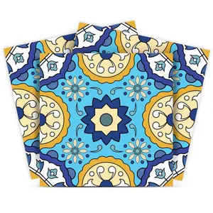 360 Stand 24-Piece Colorful 12x12in Aqua Floral Glossy Peel-and-Stick Removable Vinyl Wall Tile Sticker Set - Waterproof Decal for Kitchen Backsplash, Home Decor