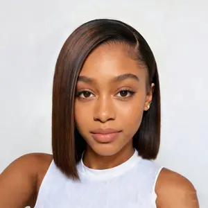 AIRCABIN Gradient Brown Bob Wig Human Hair Glueless Wig Human Hair Pre Plucked Pre Cut Pre Bleached 5x5 HD Lace Front Put On and Go 180% Density Short Straight Bob Wigs for Black Women with Baby Hair wigs Straight Bob Drawstring Wig beginner-friendly