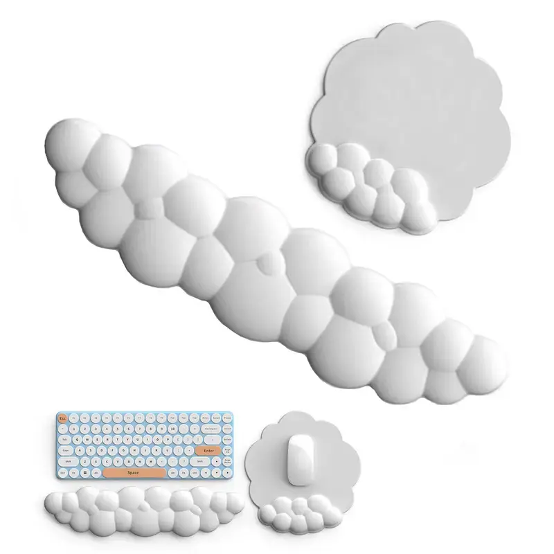 Cute Cloud-Shaped Keyboard Wrist Rest & Mouse Pad Set, Lightweight Ergonomic Breathable Gaming Arm Rest, Stylish PC Accessory for Home & Office Desks, Laptops, Outdoorfun White PC Gaming Setup