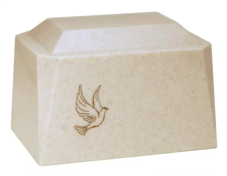 Adult Pet Memorial Cultured Granite Cremation Urn - Vanilla Cream, 9.75" H x 6.75" W x 6.5" L, 9.9 lbs, Modern, Strong, Secure Hold, Durable, Suitable for Ground Burial