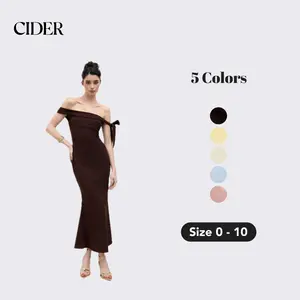 Cider Off-shoulder Asymmetrical Bowknot Mermaid Maxi Dress