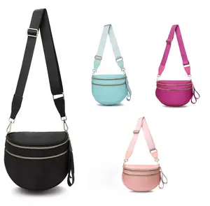 Trendy Waterproof Nylon Saddle Crossbody Bag - Double Zipper, Large Capacity, Adjustable Strap, for Casual Daily Travel Use