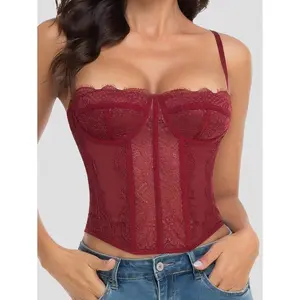 1pc Lace Bustier Corset Tops For Women Sexy Going Out Party Club Top With Buckle Fabric Womenswear