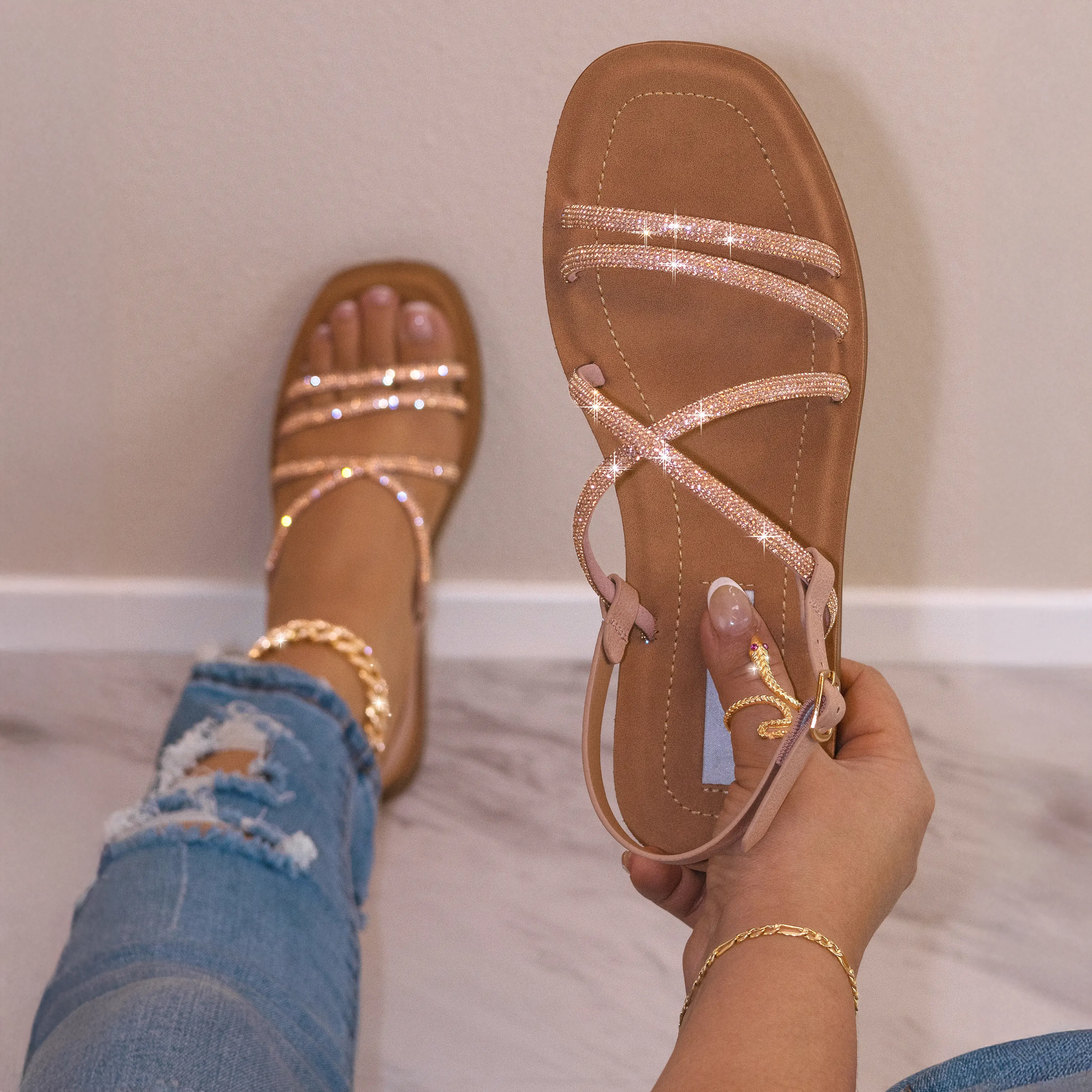 Centaurus - Women’s Slingback Sandals with Rhinestone Straps, Padded Comfort Insole Glamorous Dress Shoes, Stylish Summer Event Footwear for Weddings, Parties & Evening Outfits