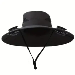 Solar-powered fan hat, UV-protective wide-brimmed outdoor fisherman's hat with a 180° adjustable fan, UPF50+ sun protection, USB powered, suitable for beaches, camping, outdoor activities, fishing, etc
