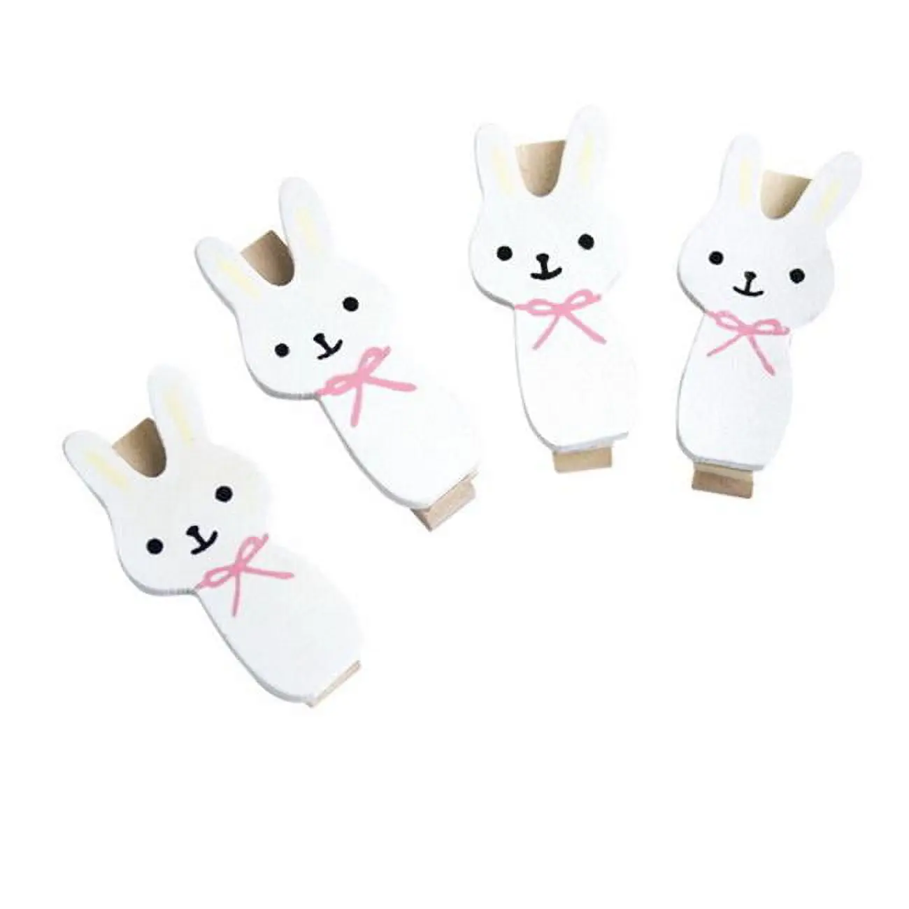WC018 Smile Rabbit - Wooden Clips - Wooden Clamps - Mini Clips (Set of 4)