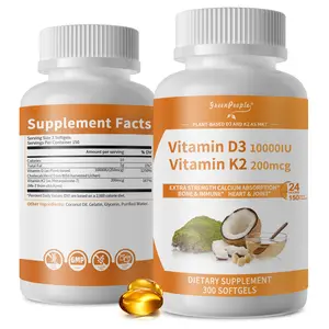 GREENPEOPLE K2 D3 Softgels – Vitamin D3 10,000 IU + K2 MK-7 200 mcg with MCT Oil for Bone & Immune Support – 300 Vegan Softgels