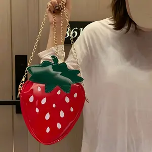 Preferential Bag Style Women's Mini Cute Compact Version Fruit Strawberry Bag Fashion Dopamine Red Festive Design Lightweight Suitable for Traveling, Playing, Gifts and Dating novelty heart