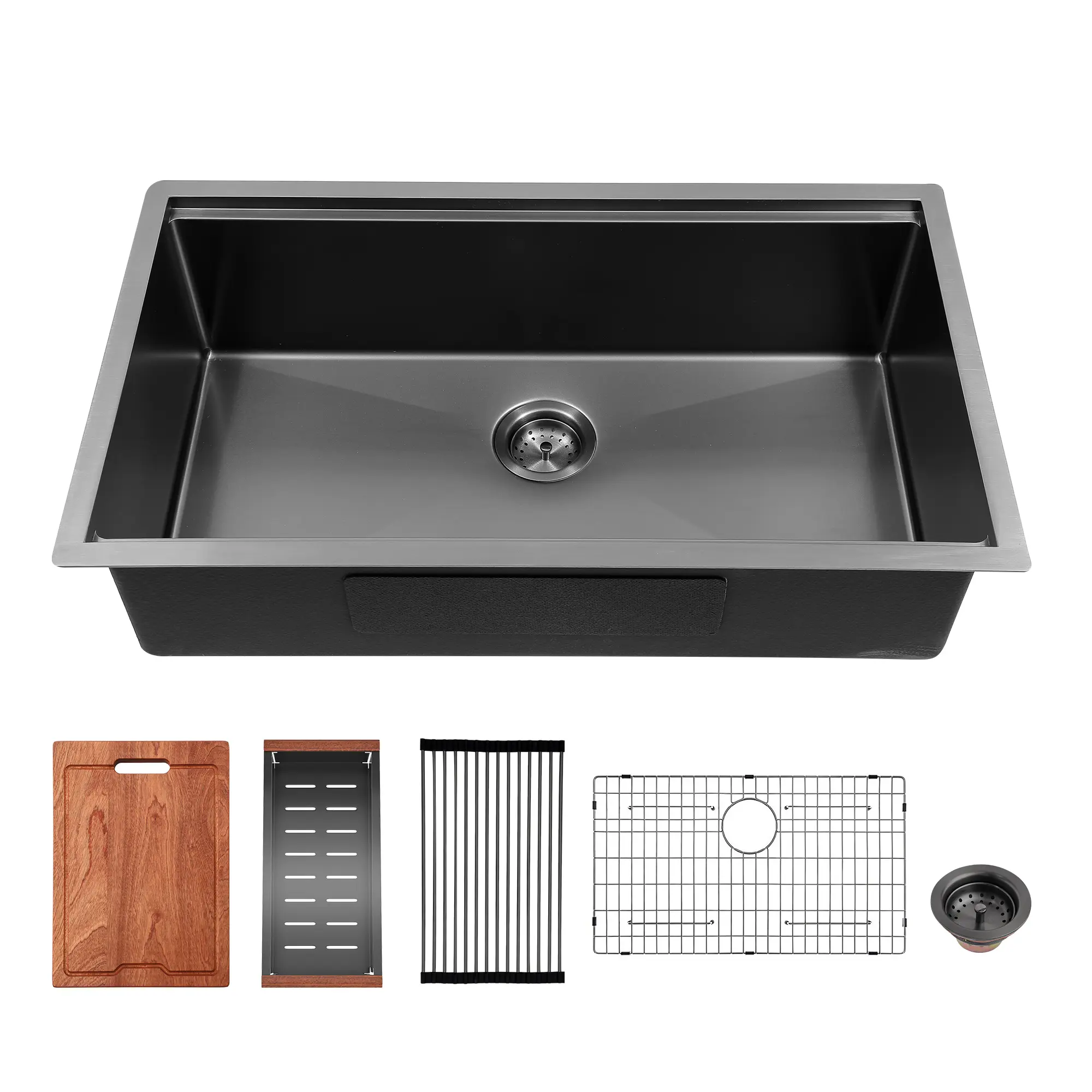 Sarlai 28/30 x 18 Inch Gunmetal Black Undermount Workstation Kitchen Sink Single Bowl Undermount Kitchen Sink 16 Gauge Stainless Steel Kitchen Sink