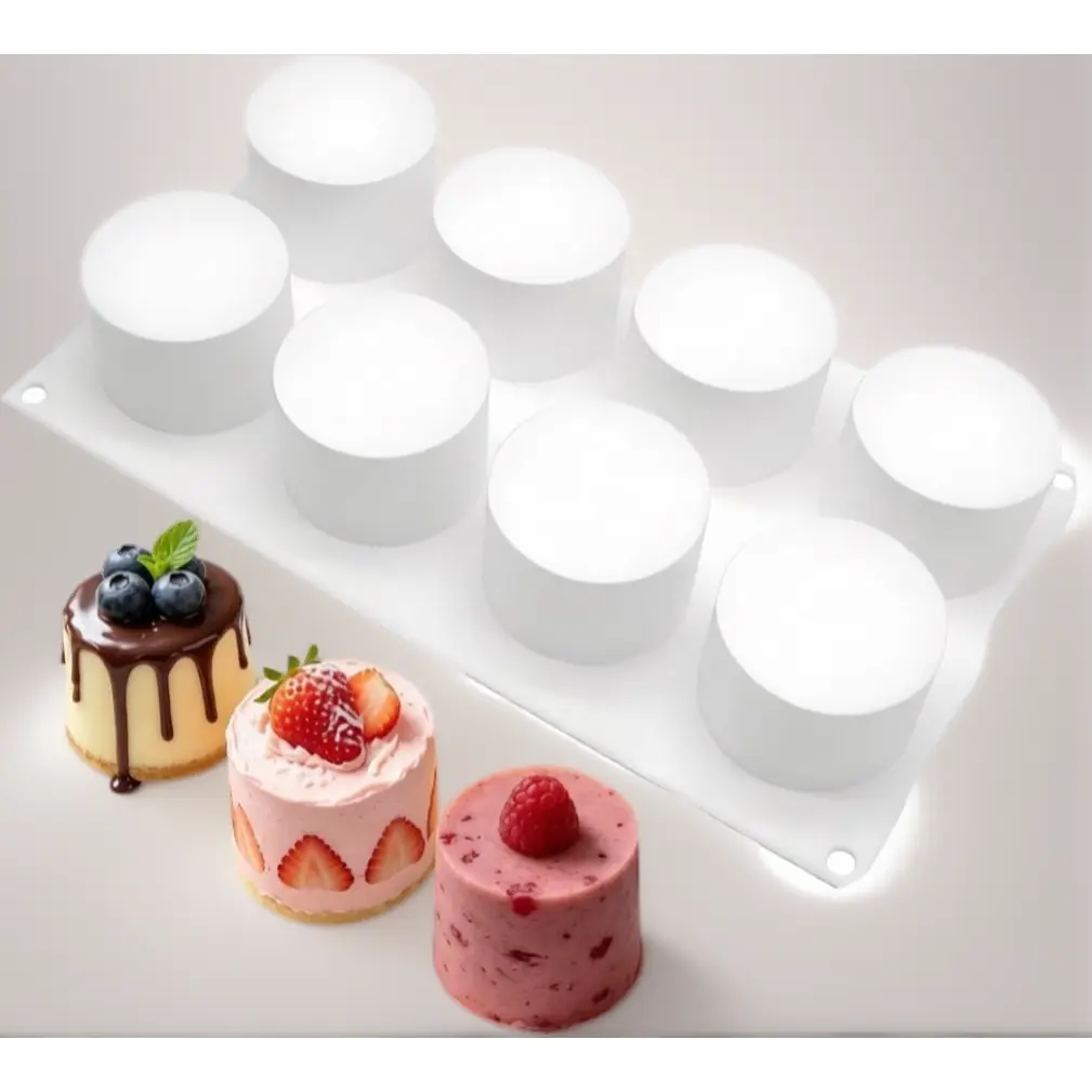 2pcs Brown 8-Cavity Tall Silicone Baking Mold, Round Deep Design for Mini Cheesecake, Mousse, DIY Candles (Sports & Outdoor Protective Gear Accessory)