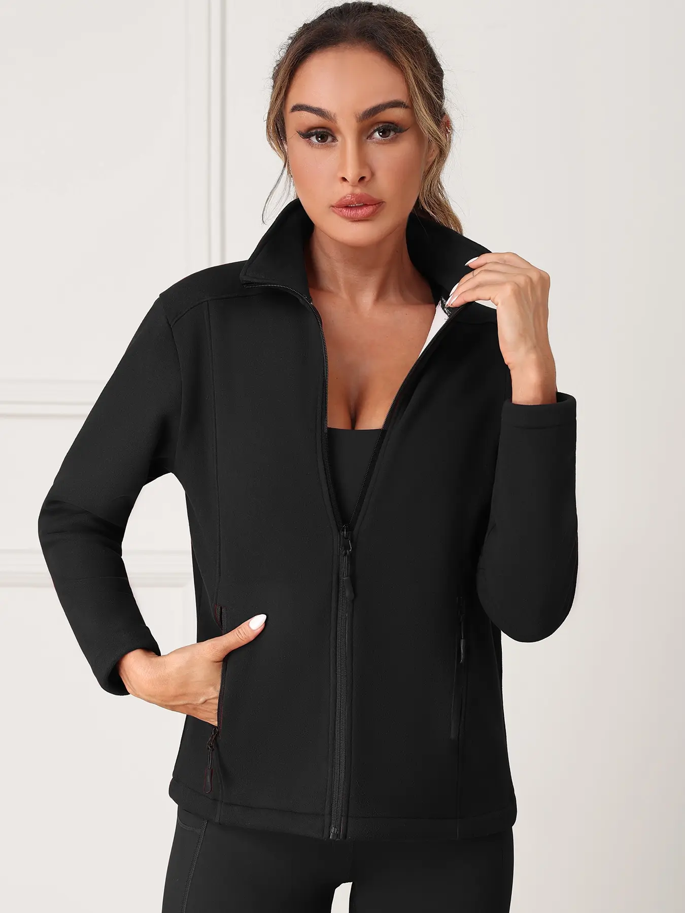 Women's Fleece Lined Zipper Jacket, Workout Jacket, Warm Breathable Design, Perfect for Travel & Outdoor Sports Running, Casual Daily Wear
