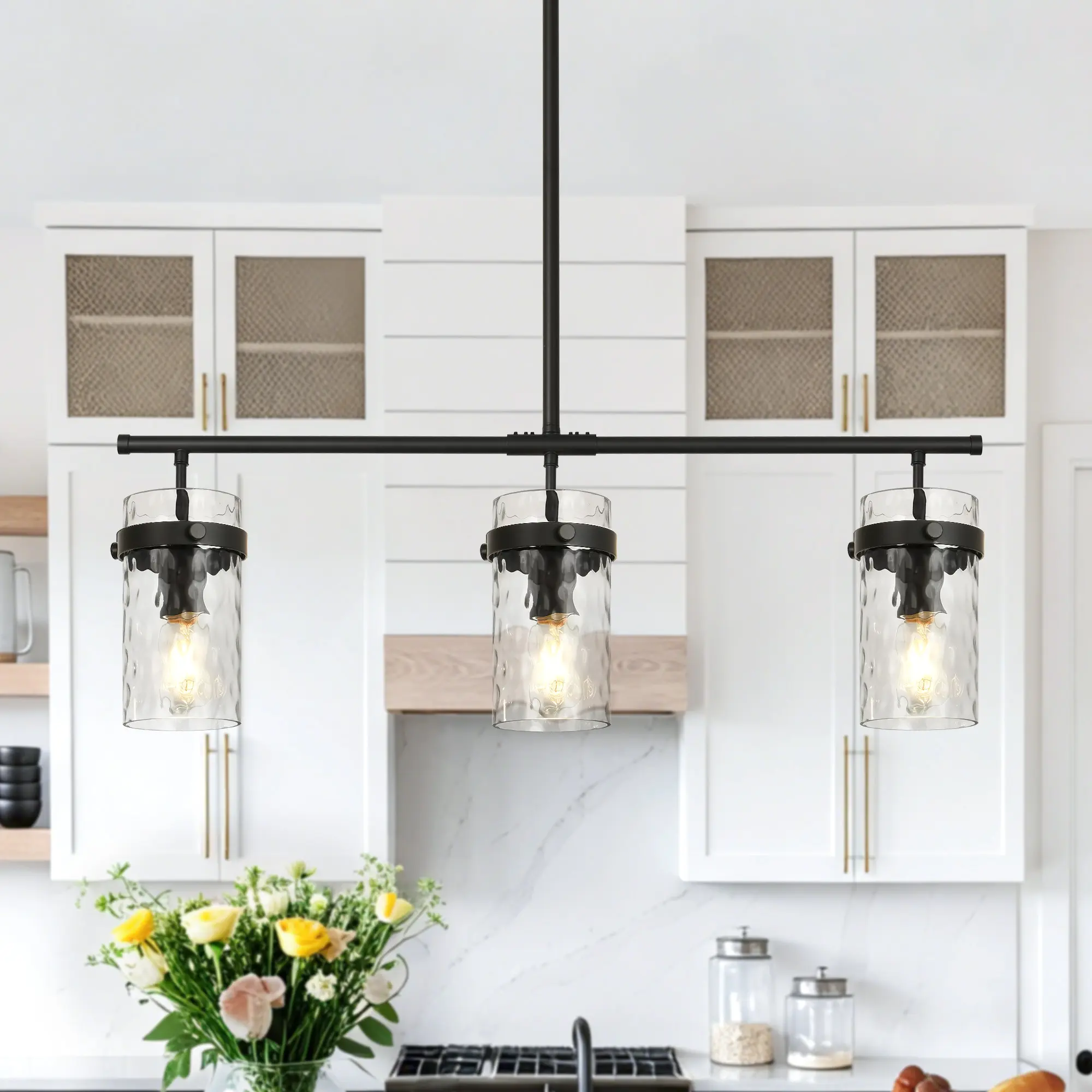 3-Light Hammered Glass Linear Chandelier
