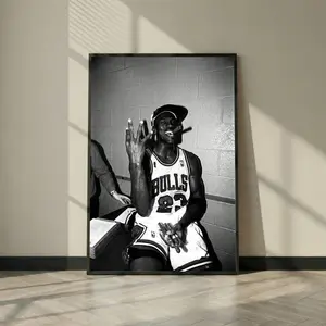 Michael Jordan Black and White Poster, Chicago Bulls #23 Championship Photo Wall Art, Man Cave Office Decor, Digital + Print
