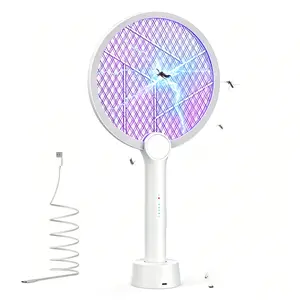 4000V Electric Fly Swatter & Bug Zapper - 2-in-1 Mosquito Killer with Purple Trap Light, Rechargeable 1800mAh Long Battery Life, Type-C Charging, 3-Layer Safety Mesh, Safe for Elderly & Kids, for Indoor, Outdoor, Home, Garden, Camping