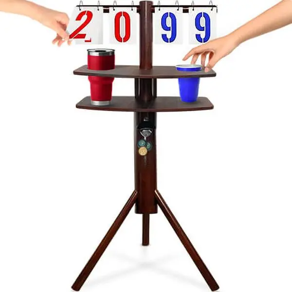 SWOOC Games – Cornhole Score Keeper & Other Yard Games – Weather Resistant – Cornhole Scoreboard With Drink Holder & Bottle Opener & Magnetic Cap Catch – Cornhole Accessories – Corn hole Score Boards - Portable Scoreboard Flip - Outdoor Drink Holder Stake