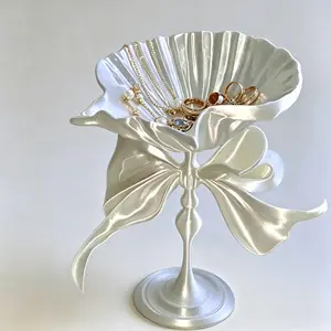 3D Printed Shell Bow Goblet Jewelry Organiser - Decorative Coquette Aesthetic Trinket Dish, Pearl White Home Decor for Rings, Earrings, Necklaces, Jewelry Tray