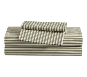 Eddie Bauer Alpha Stripe Green Cotton Percale Twin Sheet Set