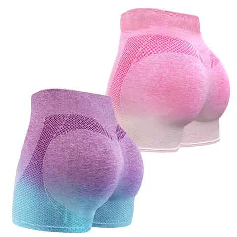Women's 2-Pack Seamless Gradient High-Waisted Scrunch Butt-Lifting Tummy Control Compression Enhancer Shorts, 4-Way Stretch Breathable Polyamide Universal Athleisure Gym Bottoms
