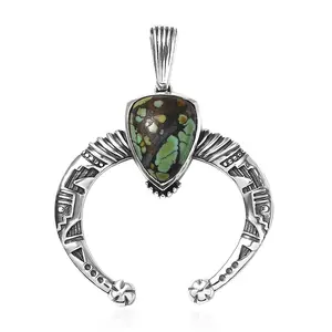 D'Joy Artisan Crafted Whispering Web Turquoise 3.70 ctw Squash Blossom Pendant without Chain in Sterling Silver Christmas Gifts