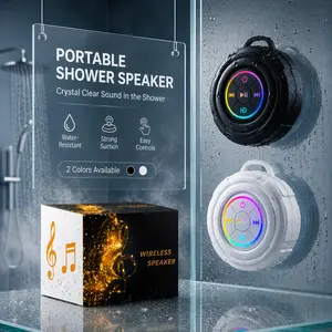 IPX4 Waterproof Bluetooth Shower Speaker with RGB LED Lights, Strong Suction Cup, Portable Wireless Speaker for Bathroom Shower