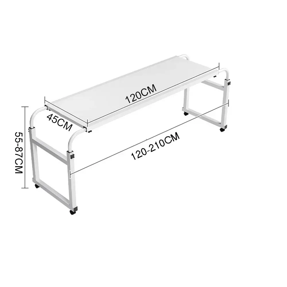 Overbed Table with 360° Wheels, Mobile Bed Desk Adjustable Height Overbed Table with 4 Lockable Wheels, Curved Edge Design Laptop Table for Home Office Hospital Bedroom White