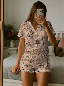 Horses Cowboy Pajamas Set, Cowboy Western Women Pajamas, Buffalo Head Midnight Shirt, Trendy Set Of Pajamas, Matching Pajamas Set