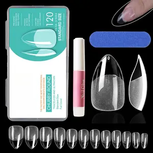 Short Almond Fake Nails 120Pcs Upgraded Half Matte Soft Gel Almond Nail Tips No Filed for Full Cover Press on Acrylic Short Almond Nails False Nails For Nail Extension 10 size Short Almond