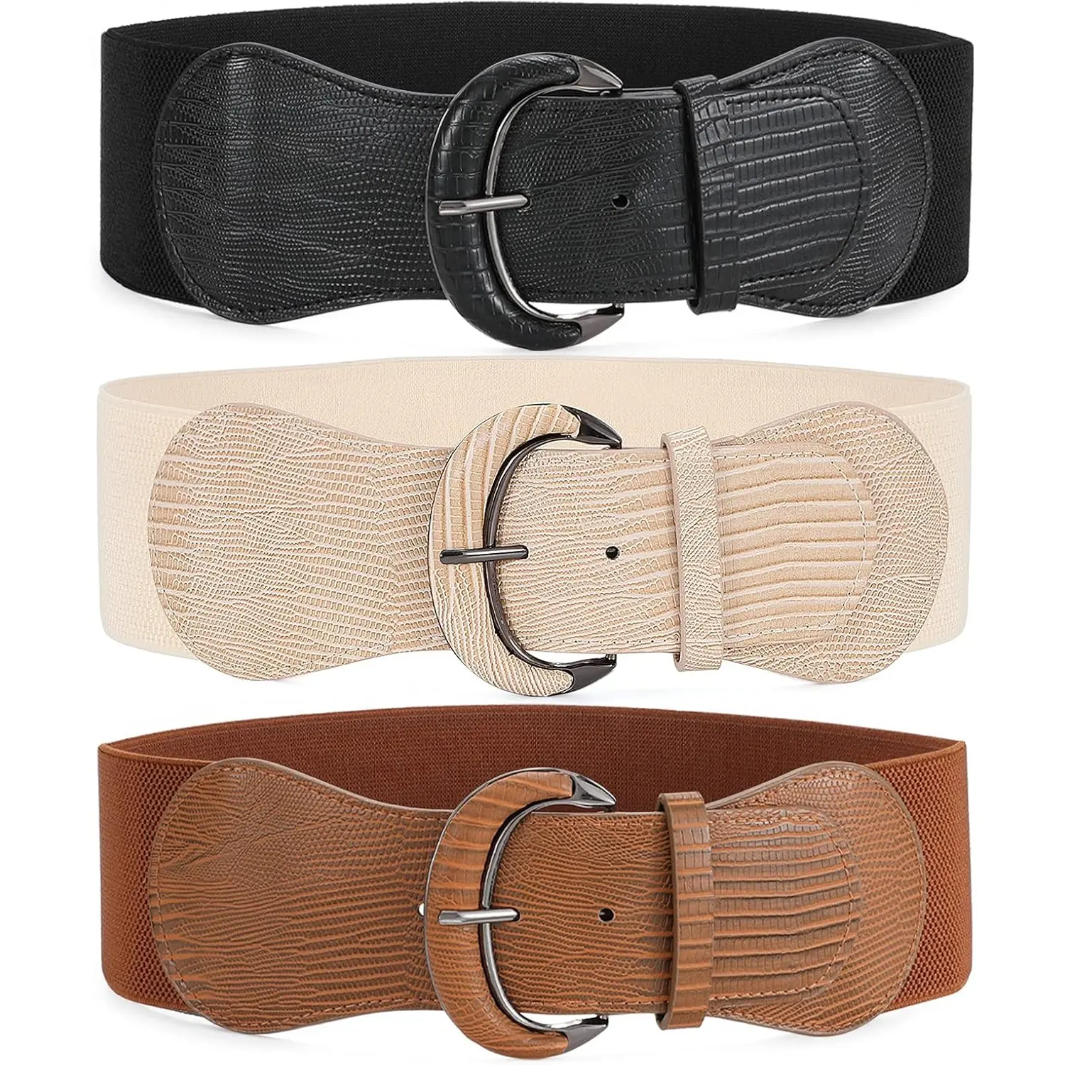 Women's 3-Pack Wide Elastic Waist Belts - Adjustable Stretch, Casual Dress, Easy Adjustable for 31in-36in Waists, Vintage Stretchy Waistband for Ladies' Dresses (Textiles & Soft Furnishings), Adjustable Stretch Belt