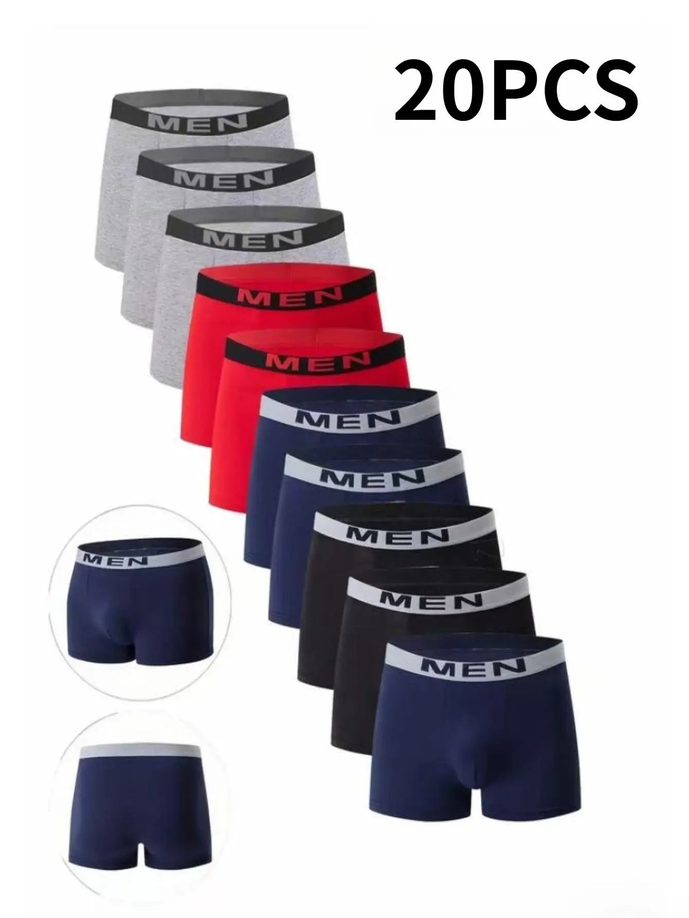Men's Boxer Briefs 20-Pack, Breathable Multi-Color Boxers, Elastic Waistband All-Season Daily Underwear