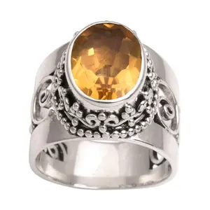 NOVICA Artisan Handmade Citrine Single Stone Ring .925 Sterling Silver from Bali Cocktail Indonesia Gemstone Birthstone 'Glorious Vines'