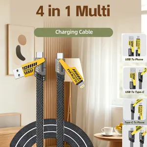 4 in 1 Multi-Function USB Charging Cable - MAX 240W Fast Charging/Charger Cable, Data Transfer with USB A + Type C, for Iphone Ipad, Samsung Galaxy Macbook Ipad Tablet, Smartphone Cellphone Device Durable Lightning Electronic