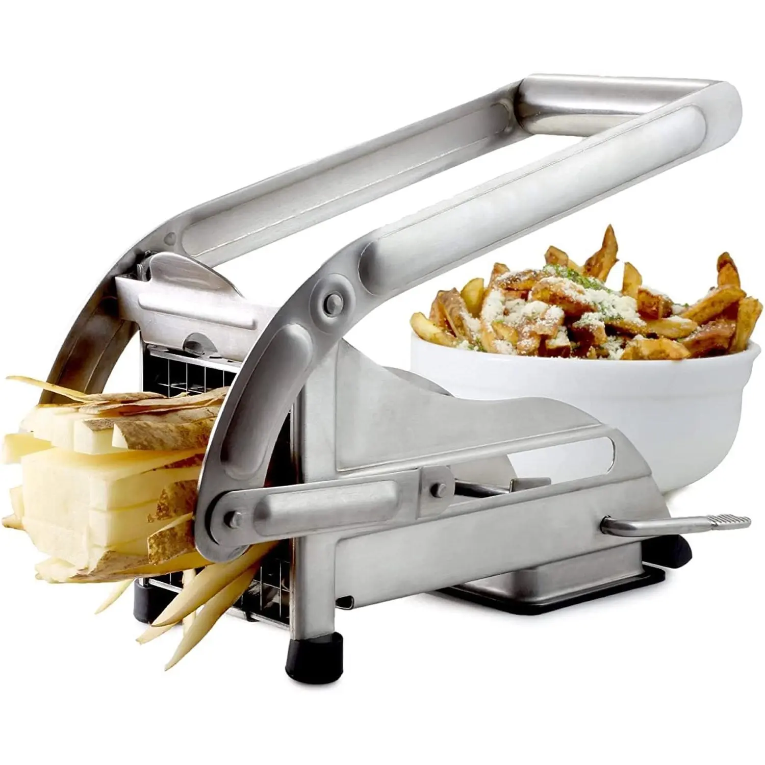 Stainless Steel French Fry Cutter - Interchangeable 2-Blade Vegetable Potato Slicer with Non-Slip Suction Base, Commercial-Grade Materials, Smooth Design, Ideal for Air Fryer Dinners, Parties, Holiday Gifts (Kitchen Utensils)