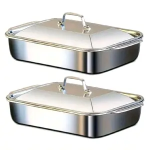 2 pcs oversized heavy duty stainless steel baking sheet with lid. non stick thick rectangular oven tray, suitable for desserts, breads and seafood. ideal for grilling,  buffets and holidays.