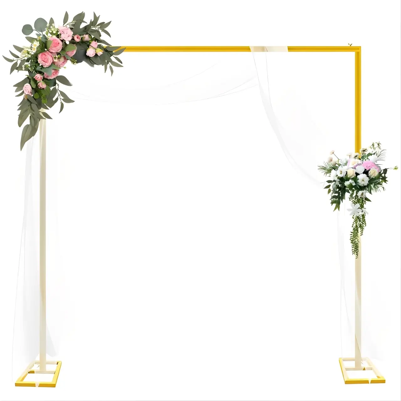 Stable Solid Classic 2.5x2.5m Gold Adjustable Height Square Steel Wedding Arch - Easy-Install Metal Frame Stand, Backdrop for Wedding, Photo Shoots (Home & Festive Party Supplies)