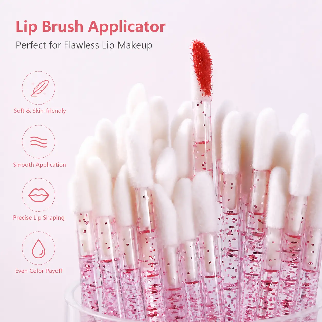 50-Pack Disposable Lip Brushes for Makeup Users - Soft Flocked Bristles, Angled Tip, Compact Design, Silky Finish, Glide Smoothly, Even Color Payoff, Portable Party Bag Gift Makeup Tool, Smoothing, Silky Glide