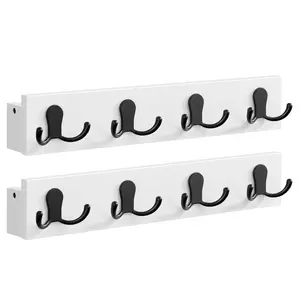 SONGMICS Set of 2 Coat Racks Wall Mount, Coat Hooks Wall Mounted, 8 Double Metal Hooks for Bags, Hats, Towels, for Entryway, Living Room, Bedroom
