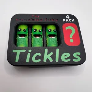 Tickles The Pickle, 3D Printed Fidget Toy Pack with 3 Green pickles and one mystery pickle.