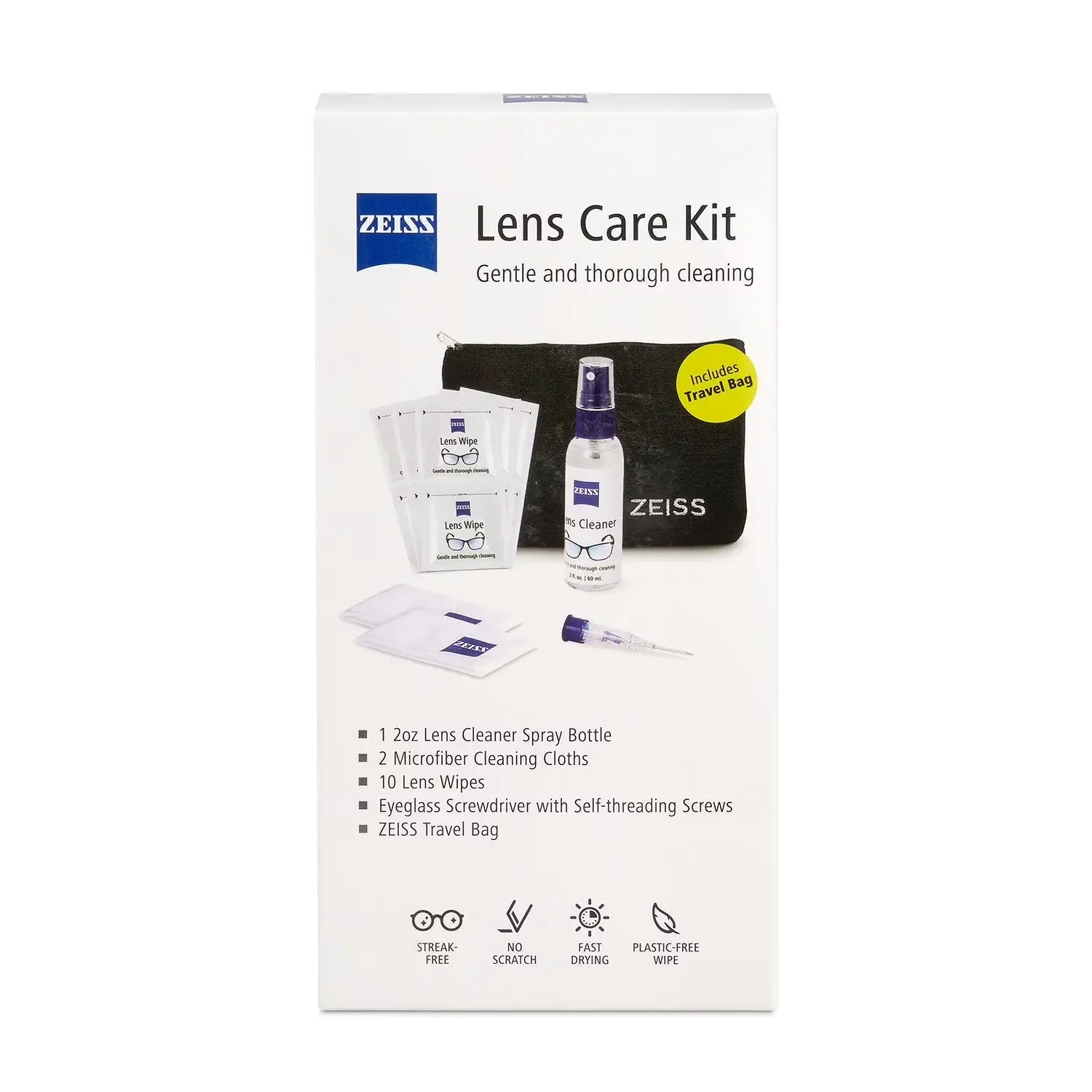 ZEISS Camera Lens Cleaning Solution Kit - 2 oz Cleaner Spray Bottle, 2 Microfiber Cloths, 10 Lens Wipes, Optics Screwdriver, ZEISS Storage Bag