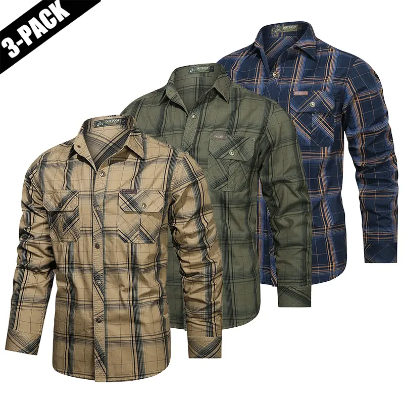 Men’s fall outfit vibe, Western style; 100% cotton long-sleeve striped shirt with pearl buttons; plaid long-sleeve shirt; premium fabric, classic fit men’s top; men’s multi-pocket tactical long-sleeve shirt