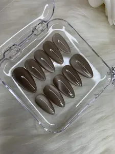 Cat Eye Satin Glass Mirror Reflection Press On Nail - Shine Finish, Elegant Design, Versatile Shades for Quick Stylish Manicure
